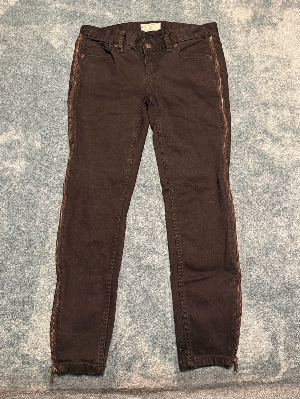 Black Vintage Free People Levon Skinny Jeans 28 Exposed Full Length Zipper Edgy